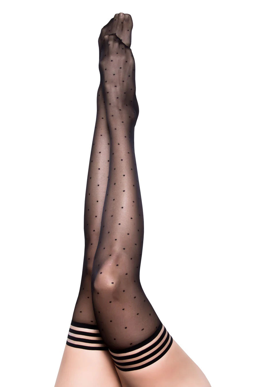 Ally - Polka Dot Thigh High - Size a - Black KX-1304A-BLK-A