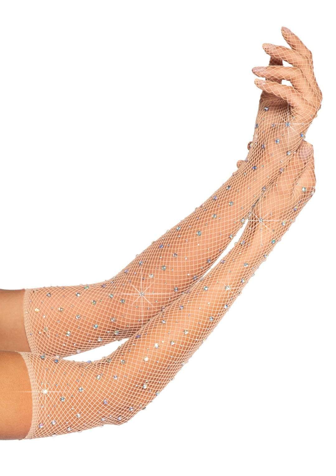 Rhinestone Fishnet Long Gloves Nude LA-2038ND