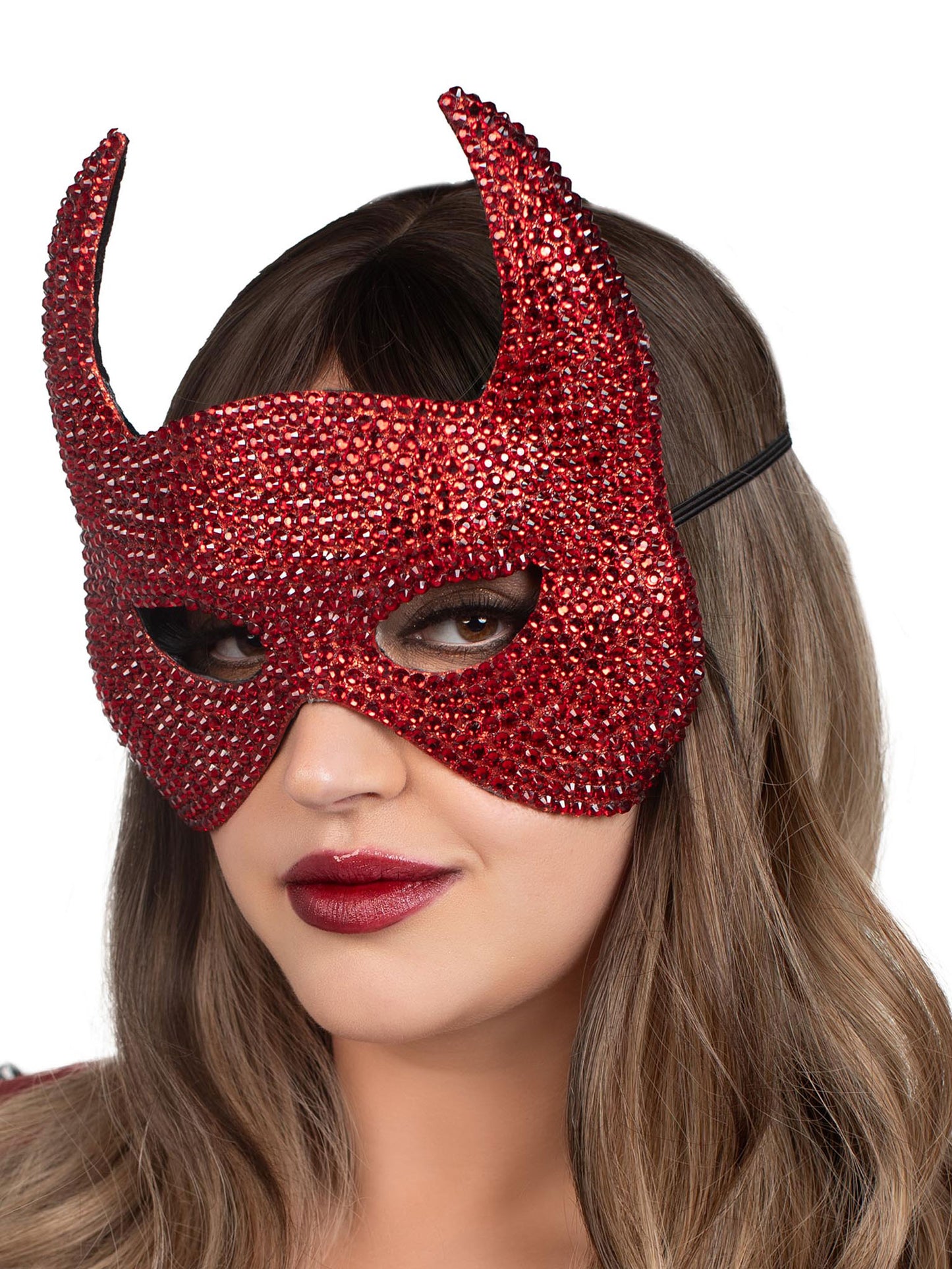 Rhinestone Devil Mask - One Size - Red LA-A2893RED