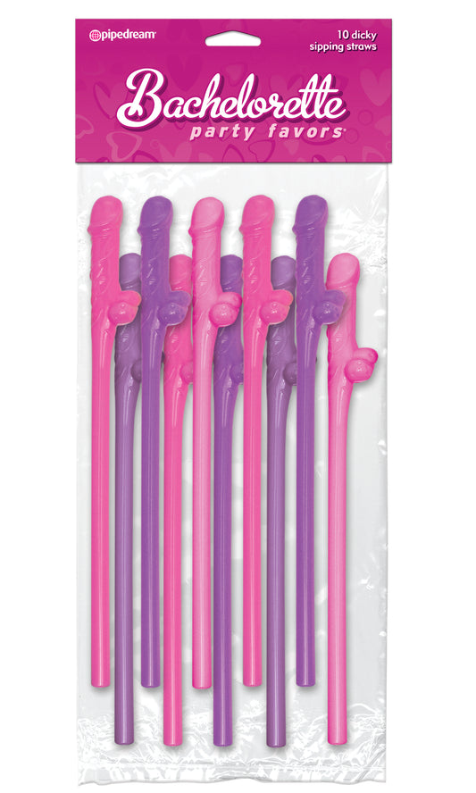 Bachelorette Party Favors 10 Dicky Sipping Straws - Pink & Purple PD6203-03